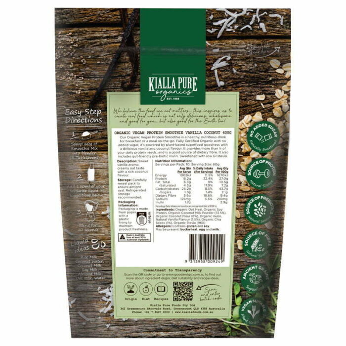 organic protein smoothie vegan vanilla coconut 600g 1