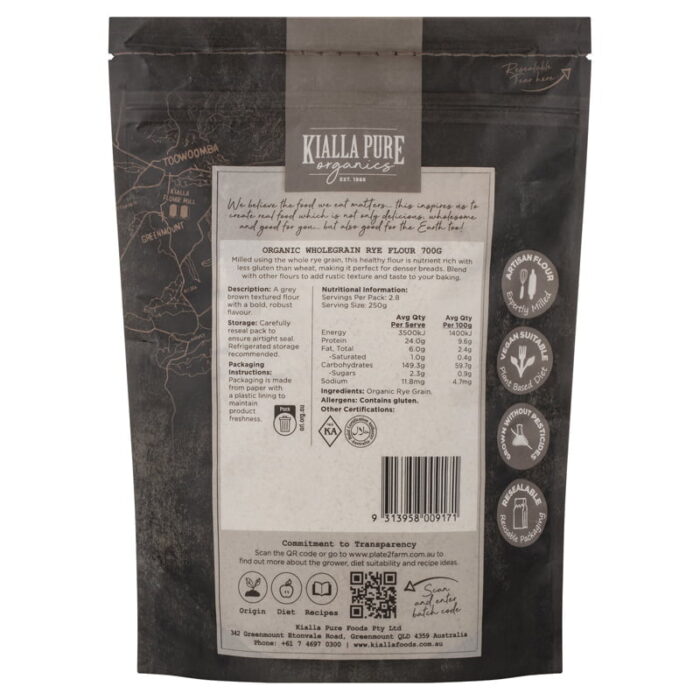 organic wholegrain rye flour 700g